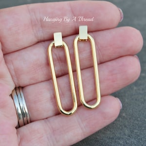 NEW Long Gold Statement Hoops,Large Oval Paperclip Earrings,Stud Post,Dangle Drop Earrings,Paperclip Earrings,Golden Geometric Earrings,Gift