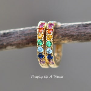 NEW Tiny Rainbow Hoop Earrings,gold Huggie Hoops,small Dainty Hoop ...