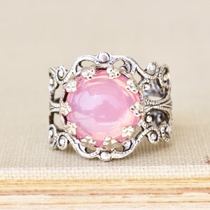 Vintage Pink Opal Ring,Pink Glass Opal,Adjustable Silver Filigree Ring,Antique,Victorian,Shabby Chic,Opal Jewelry,Birthstone,Keepsake image 2