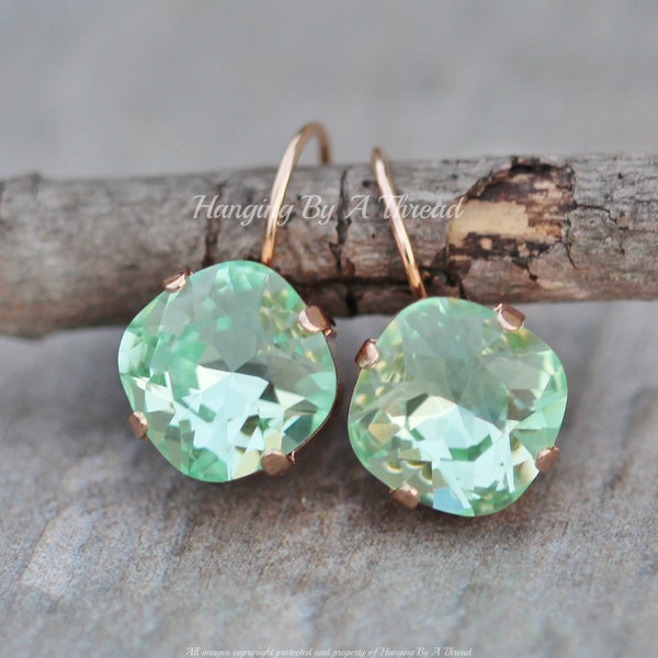 LIMITED Chrysolite Cushion Earring,Pastel Spring Ring Swarovski Crystal Rhinestone Earring,Rounded Square,Gold Drop Earring,Bridal Bride