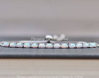 LIMITED STOCK Silver White Opal Bracelet,Oval Opal Tennis Bracelet,Lab Created Opal,White Opal,Birthstone Jewelry,Opal Jewelry,Adjustable