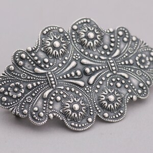 Art Nouveau Victorian Large Silver Hair Barrette,Antique Silver Large Floral Filigree Barrette,Silver Hair Clip,French Barrette,Silver Ox image 2