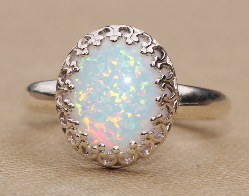 1//2 Modern Opal Ring White Created Opal 925 Sterling Silver Band sz 4 5 6 7 8 9