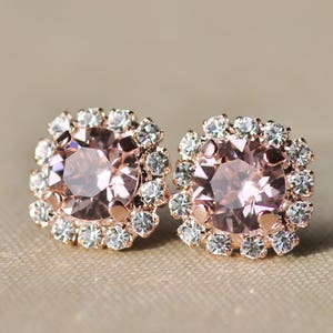 GORGEOUS Morganite Blush Pink Rose Gold Halo Stud Earrings,rhinestone ...