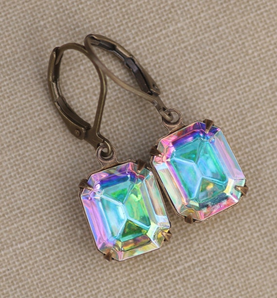 Vintage Swarovski Crystal AB Jewel Drrop Earrings,crystal Aurora