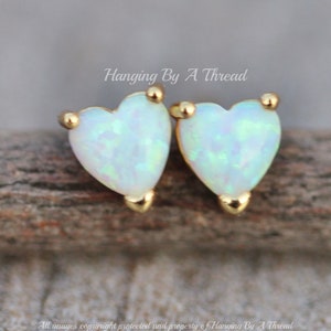 NEW White Opal Heart Small Stud,.925 Sterling Post,White Lab Created Opal Gemstone,October Birthstone,Dainty,Gift For Her,Post Stud,Small