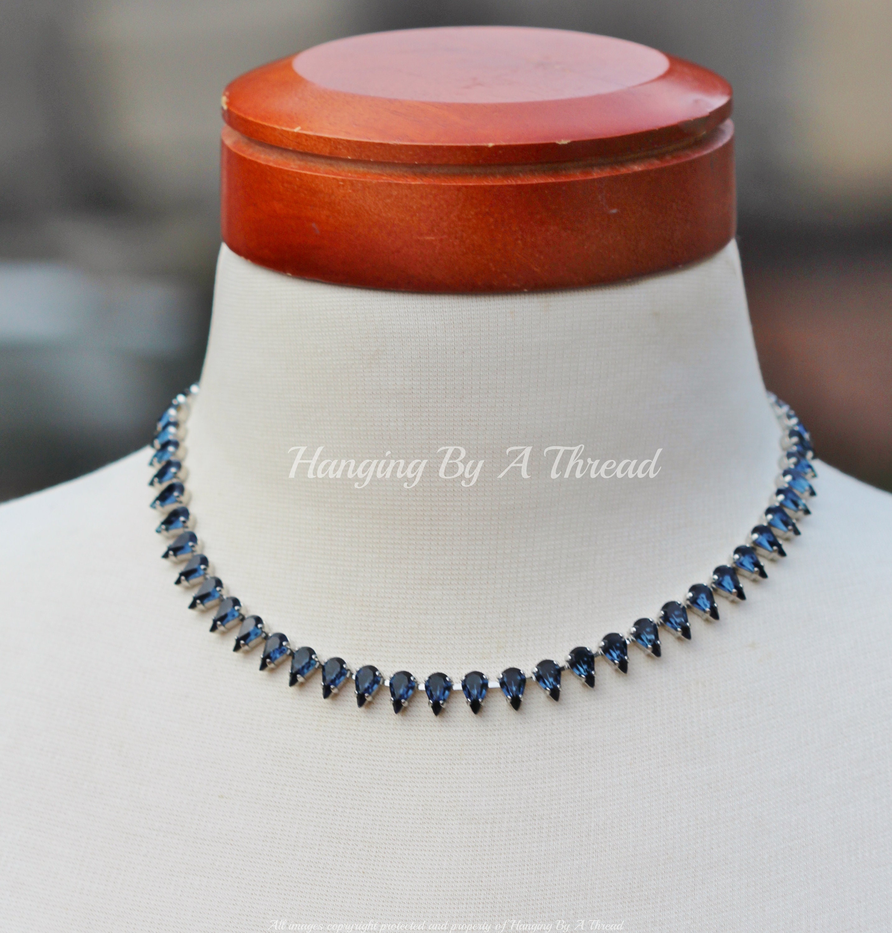 LIMITED Vintage Small Montana Navy Blue Rhinestone Jewel Necklace ...