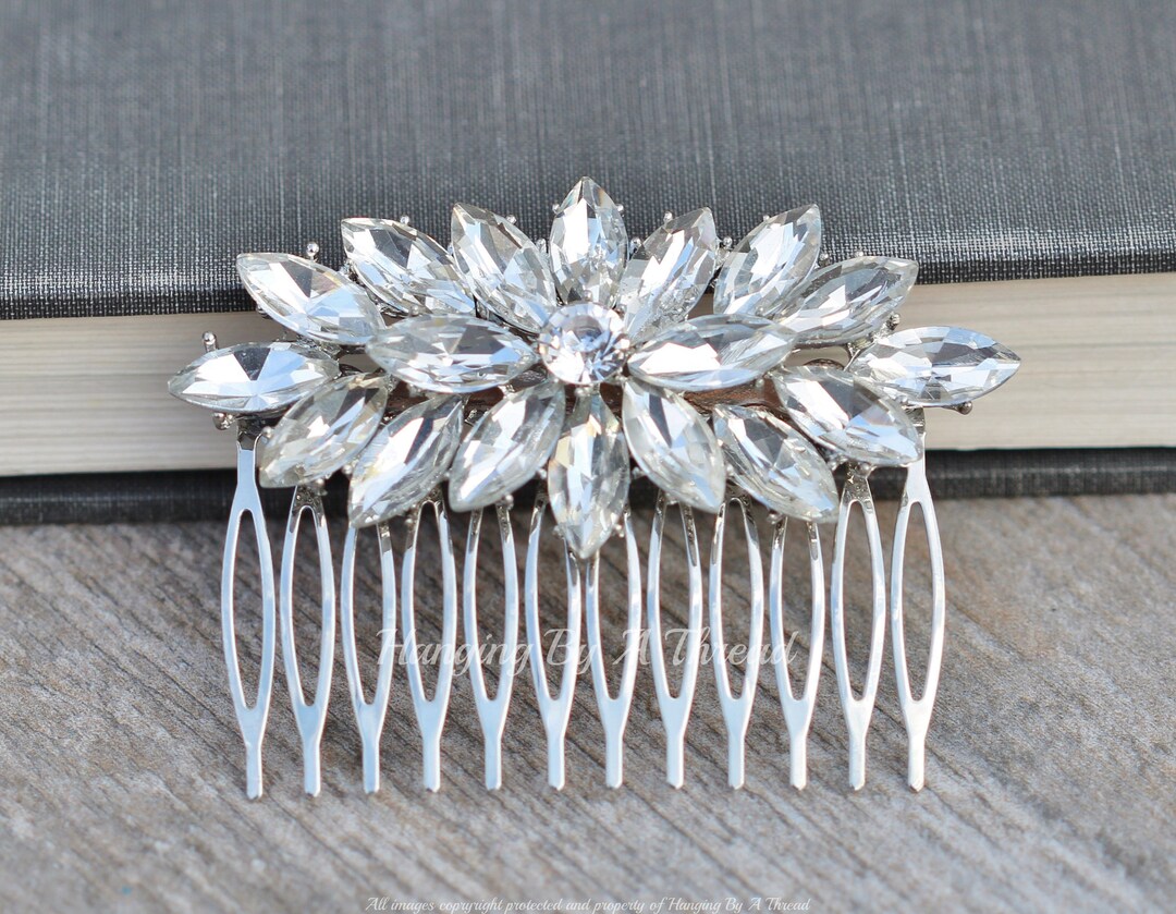 Art Deco Crystal Clear Rhinestone Hair Comb,marquise Navette,silver ...