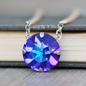 LIMITED Heltiotrope Blue Purple Large Crystal Necklace,Stacking Layering Swarovski Crystal Pendant,Silver,27mm Statement Crystal,Gift,Stack