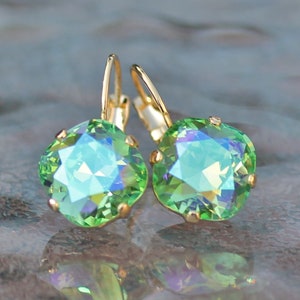 LIMITED Peridot Glacier Blue Cushion Earring,Swarovski Crystal Rhinestone Earring,Rounded Square,Gold Drop Earring,Bridal Bride,Gift image 2