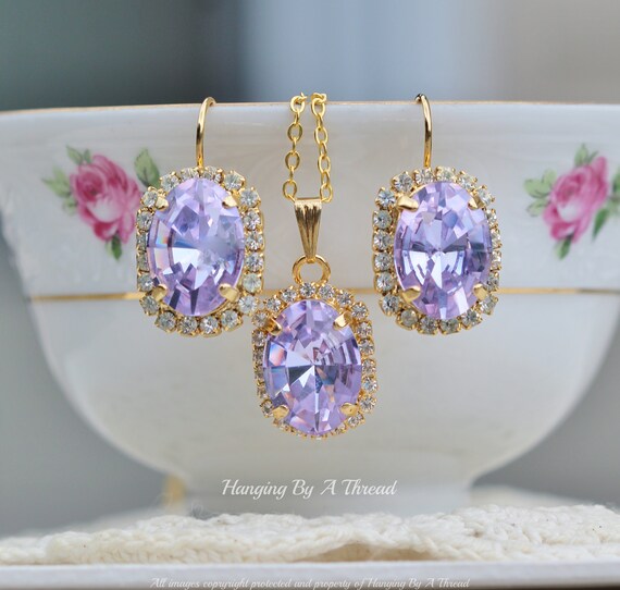 LAST ONE Alexandrite GOLD Bridal Halo Set,pastel Purple Matching Necklace &  Earrings,halo Oval,swarovski Crystal,weddings,gift Set,womens 