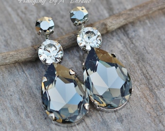 SEHR LIMITIERTE, große Birnenohrringe mit Ombré-Effekt aus schwarzem Diamanten, Tropfenform, Ohrstecker, Statement-Ohrringe, Silber, Hämatit-Chrom, Geschenk, Kronleuchter