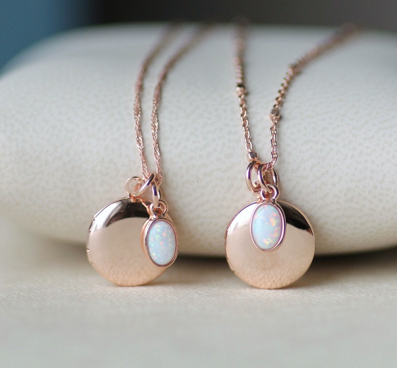 SMALL Plain Rose Gold & Opal Locket,Locket Pendant Necklace,Rose Gold Opal Necklace,Gift For Her,Mothers Day,Dainty Petite Small,Minimalist image 1