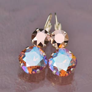 LAST 1s Light Colordao Topaz Shimmer Rose Gold Earring,Mixed Crystal Cluster Drop,Cushion Lever Back Jewel,Rose Gold Earring,Topaz,Champagne image 4