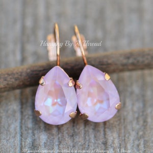 NEW Levernder Delite Crystal Drop Earring,Pear Teardrop Lever Back,Pale Lilac Lavender Purple,Dangle,4320 Teardrop,Small Dainty,Gift For Her