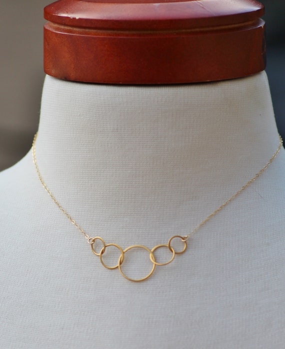 5 Interlocking Rings Necklace 14k Gold Vermeil 50th Birthday