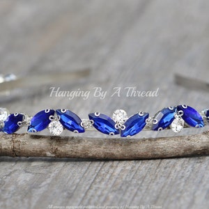 NIEUWE Sapphire Royal Blue Crystal verfraaid hoofdband, Marquise Flower Cluster, Rainbow, Silver Crystal Rhinestone hoofdband, haartoebehoren, cadeau