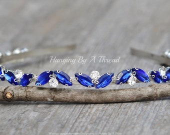 Fascia Per Capelli Con Perle E Strass – Blu Navy Con Dettagli Scintillanti – Cerchietto Quadrato Elastico Per Donna – Elegante Per Occasioni Speciali E Uso Quotidiano