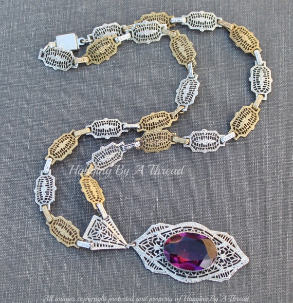 STUNNiNG PSCO Art Nouveau Amethyst Glass Filigree… - image 5