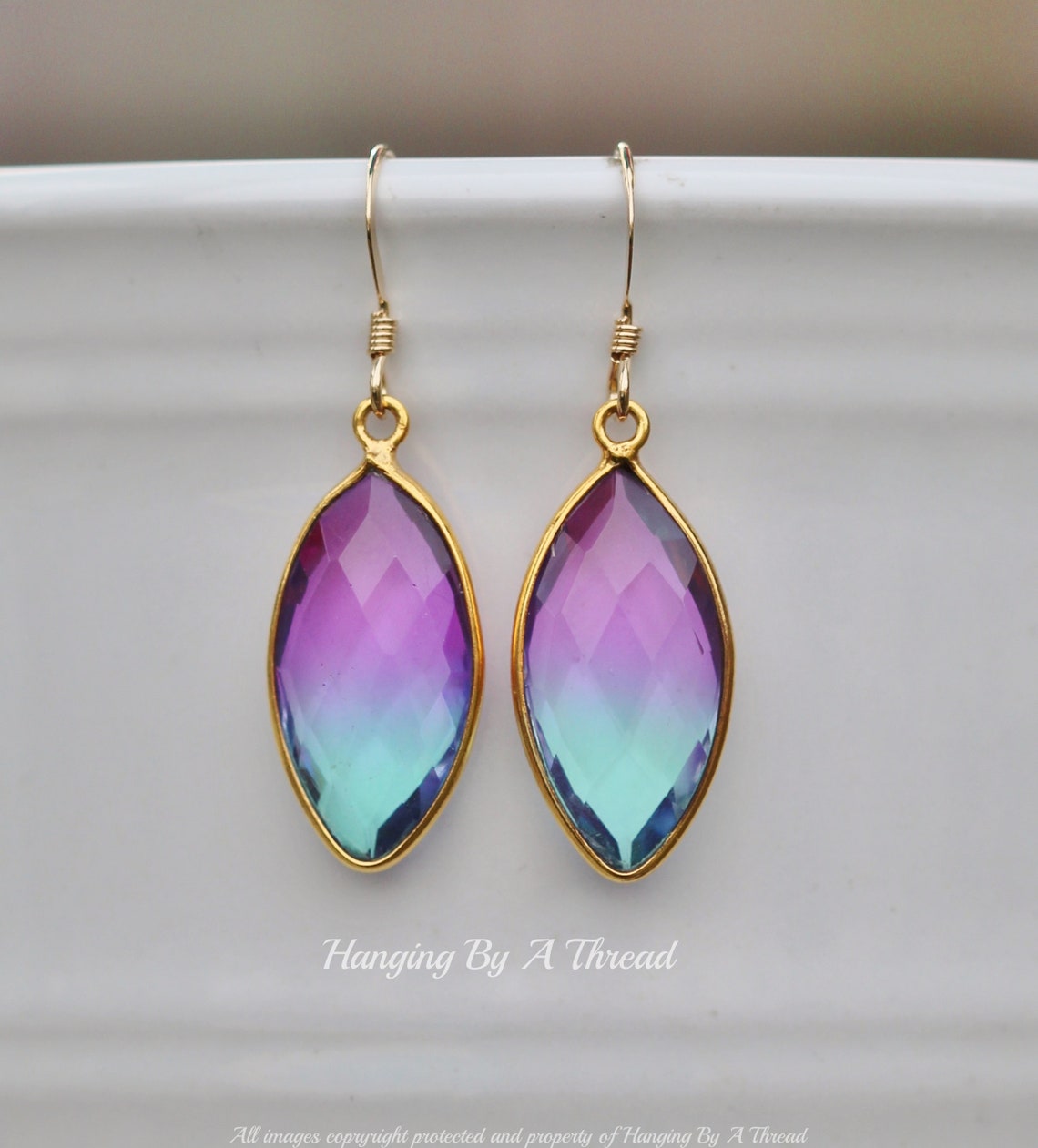 Genuine Doublet Bi Color Quartz Earringsgoldblue Green Etsy