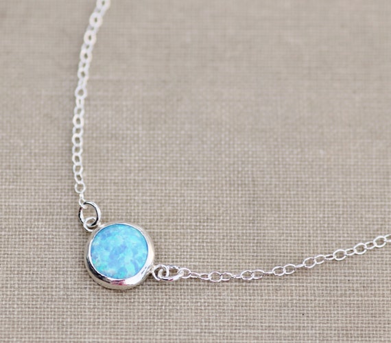 UNIQUE Seafoam or Sky Blue Opal Gemstone Necklace,sterling Silver