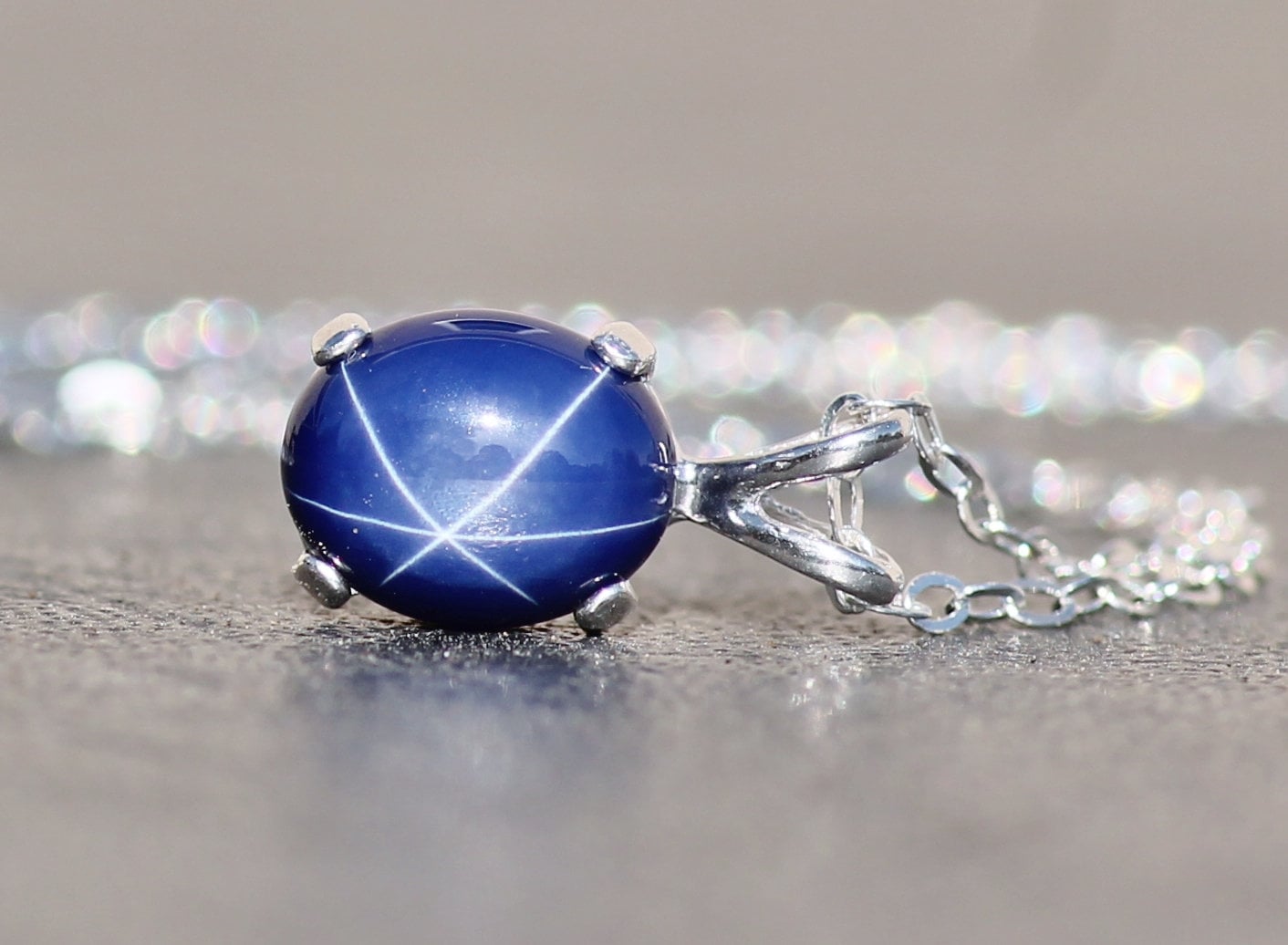 German Silver Sapphire Necklace-German Silver Sapphire Necklace