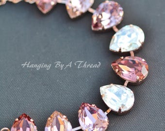 NUR 1 Blush Rose Moonlight Kristall Tennis Armband,Blush Pink Strass Manschette Armband,Birne Teardrop Braut Link Armband,Hochzeiten,Stacking