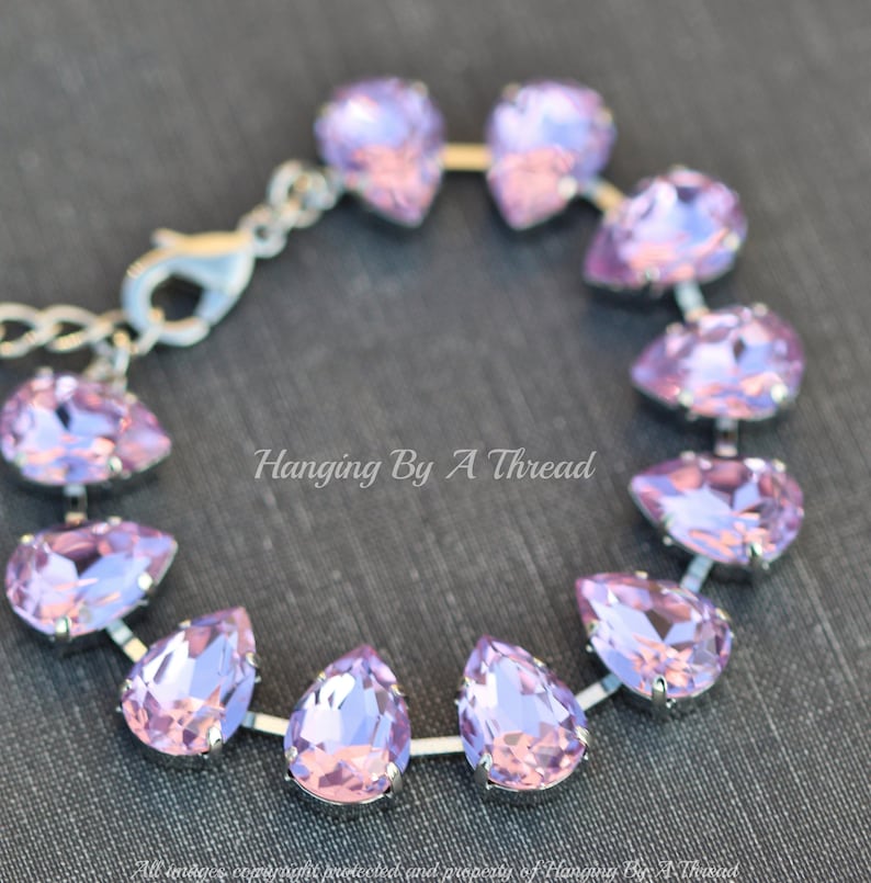 Purple crystal bracelets - Violet Pastel Purple Pear Shaped Tennis Bracelet