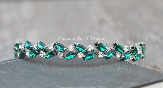 STUNNING Emerald Green Marquise Crystal Bridal Headband  display picture 2