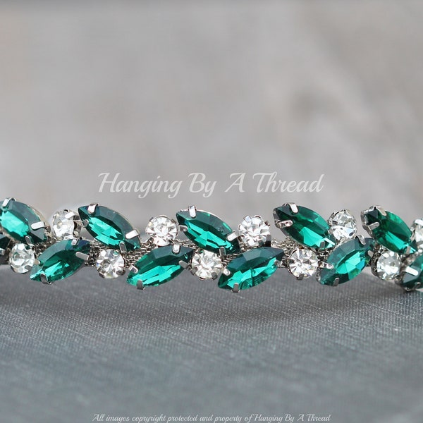 STUNNING Emerald Green Marquise Crystal Bridal Headband,Silver Green Rhinestone Head Band,Under 50,Weddings,Bridal Headpiece,Crystal Hair