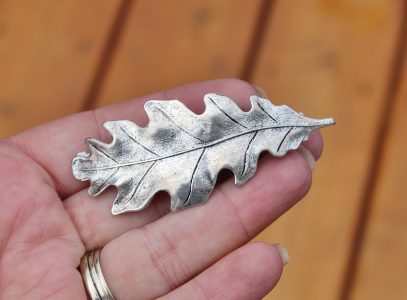 Barrette à Cheveux Argent Vieilli Feuille Filigrane Avec Cristal Iridescent - 3.5 Pouces - Neuf