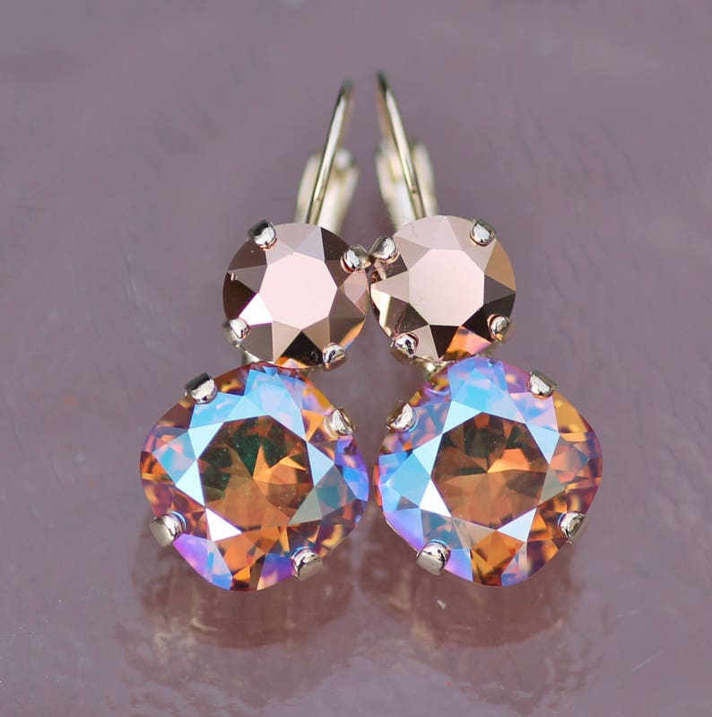 LAST 1s Light Colordao Topaz Shimmer Rose Gold Earring,Mixed Crystal Cluster Drop,Cushion Lever Back Jewel,Rose Gold Earring,Topaz,Champagne image 5