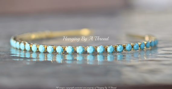 Vintage Turquoise Aqua Blue Crystal Embellished Headband,6mm  display picture 3