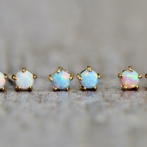 NEW Tiny Set of Opal Studs,White,Pink Blue Opal Post,Lab Created Opal Earring,Tiny Dainty Minimalist,Cartilage Piercing,October Birthstone