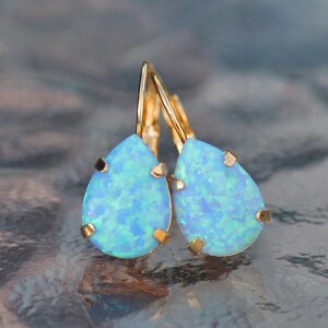 RARE Sky Blue Lab Opal Drop Earrings,pastel Blue Australian Opal Pear ...