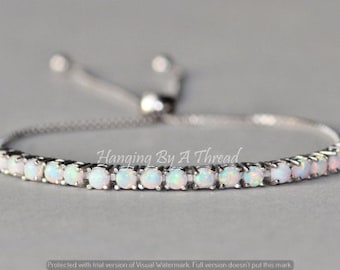 Sterling Silver White  Opal Bracelet,Opal Tennis Bracelet,Lab Created Opal,White Opal,Birthstone Jewelry,Womens Opal Jewelry,Adjustable