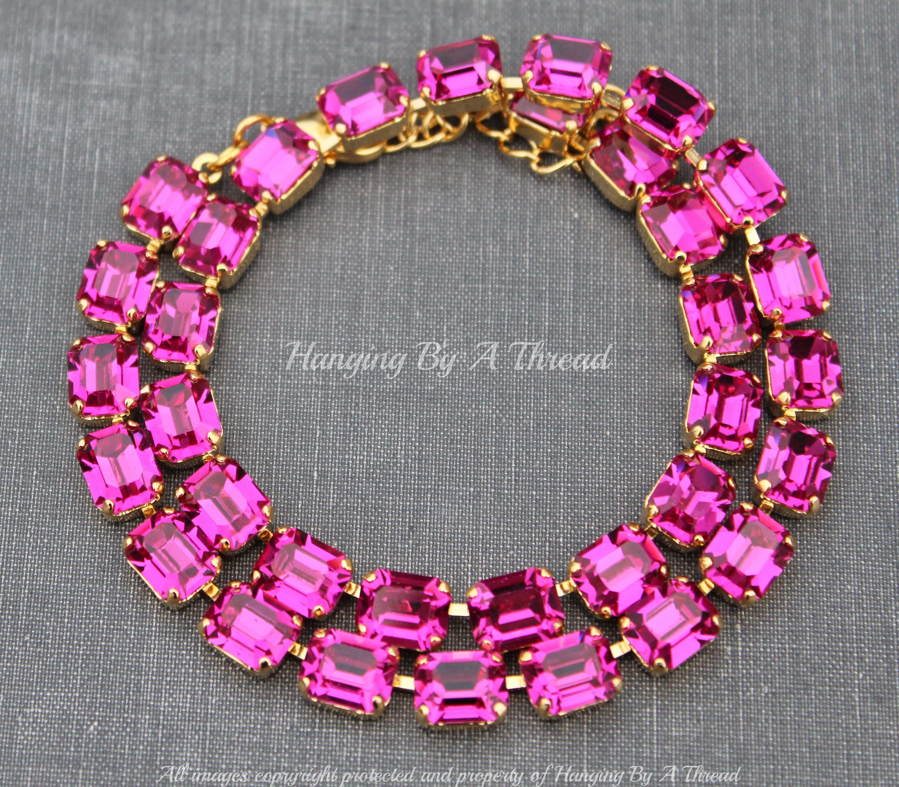 LAST 1 Fuchsia Bright Pink Octagon Tennis Necklace,crystal