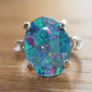 GENUINE Australian Opal Ring,Mosaic Opal Ring,Sterling Silver,Opal Jewelry,Birthstone,Gift for Her,Blue Opal,Gemstone Ring,OOAK image 2