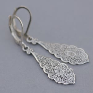 NEW Sterling Silver Art Deco Filigree Drop Earring,Ornate Silver Filigree Dangle,Art Nouveau,Sterling Silver Lever Back,Weddings,Bridesmaids