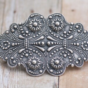 Art Nouveau Victorian Large Silver Hair Barrette,Antique Silver Large Floral Filigree Barrette,Silver Hair Clip,French Barrette,Silver Ox image 5