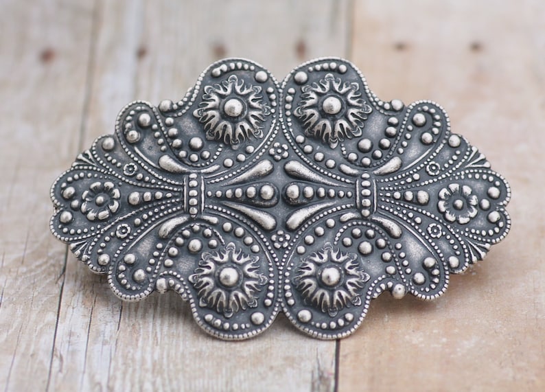 Art Nouveau Victorian Large Silver Hair Barrette,Antique Silver Large Floral Filigree Barrette,Silver Hair Clip,French Barrette,Silver Ox image 5