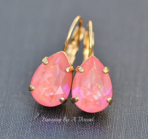 NEW COLOR Ultra Coral Reef AB Pear Lever Back swarovski Crystal