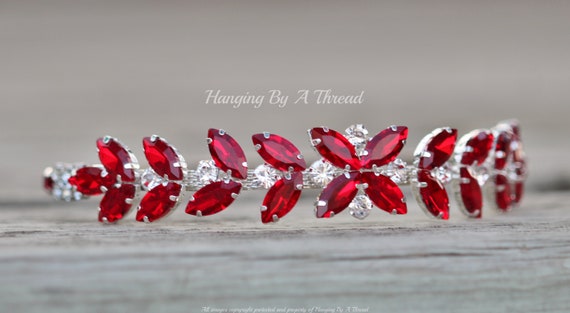 Large Siam Red Marquise Headband,silver Red Navette  display picture 3