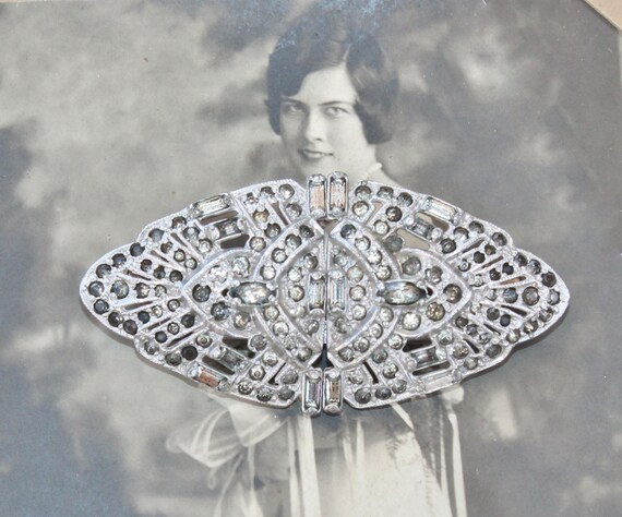 Authentic Art Deco Paved Rhinestone Duette,Design… - image 1