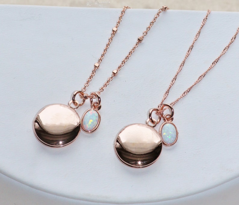 SMALL Plain Rose Gold & Opal Locket,Locket Pendant Necklace,Rose Gold Opal Necklace,Gift For Her,Mothers Day,Dainty Petite Small,Minimalist image 4