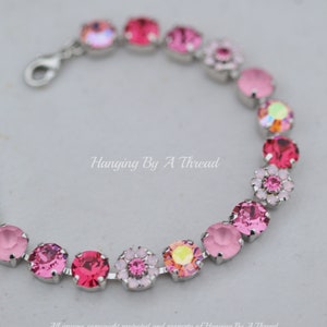 LIMITED SILVER Swarovski Rose Water Opal Flower Embellished Bracelet,Crystal Tennis Bracelet,Light Rose Pink,Glacier Blue,Shimmer,Stacking