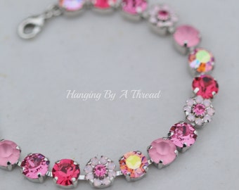 Swarovski crystal flower design bracelet, light rose and