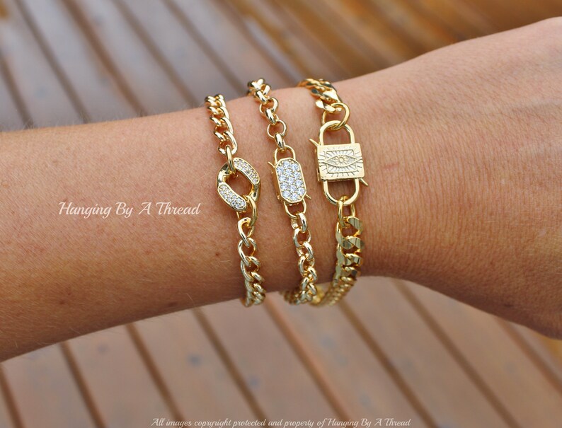 NEW Heavy Gold Cuban Chain Bracelet,Evil Eye Double Sided Clasp,Stacking Layering Bracelet,Trendy Gold Chain Link Bracelet,Gift For Her