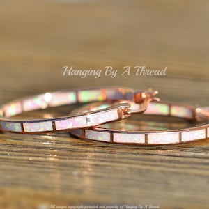 LARGE Pink Opal Rose Gold Hoop Earrings,Lab Created Opal Endless Hoop,Rose Gold Big Hoop Earrings,Lab Created Opal,Pink Rainbow,Rose Hoop image 7