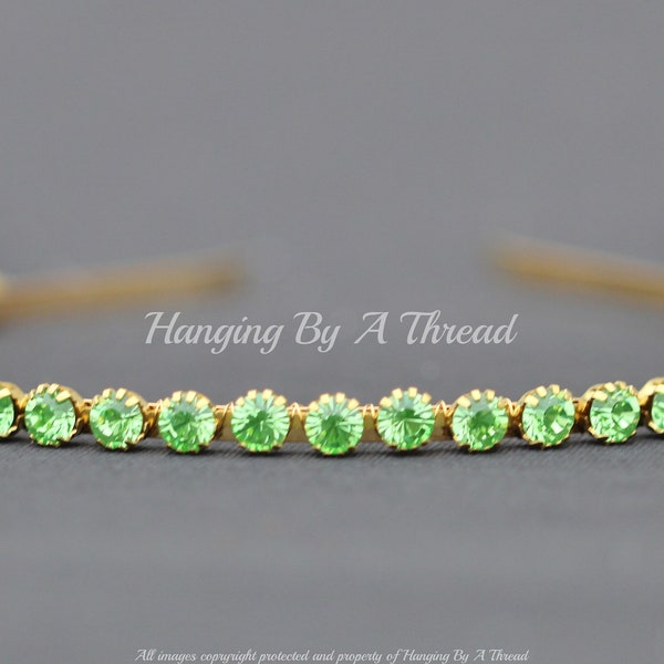 Bandeau avec cristaux Swarovski, bijou vert péridot, serre-tête serti couronne, or, strass 6 mm, mariage, demoiselles d'honneur, accessoire de cheveux